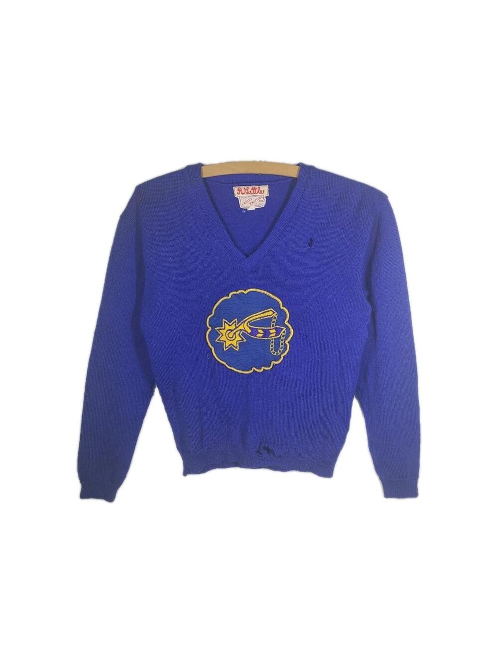 Vintage 1950s Cheer Sweater 100% Wool Boot Spur Applique Collegiate Womens Small